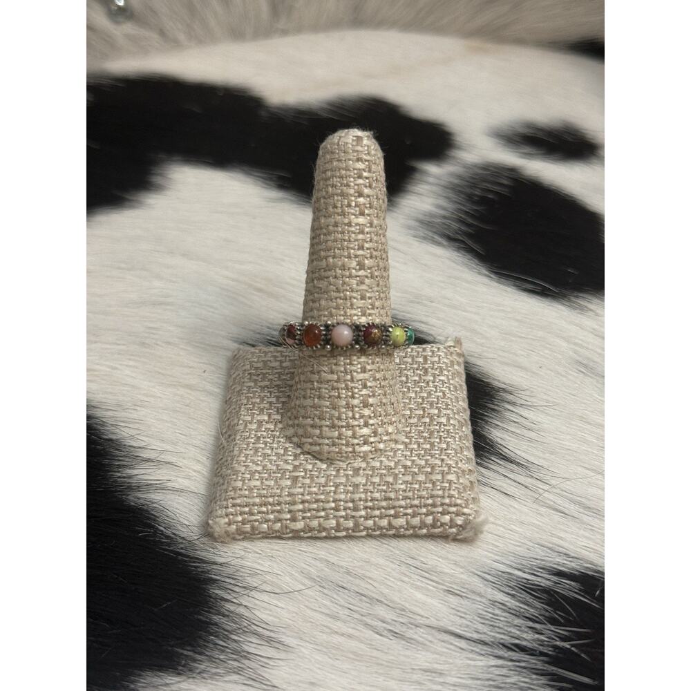 Native American Sterling Silver Orange Spiny Pink Multistone Eternity Ring - Picture 3 of 13